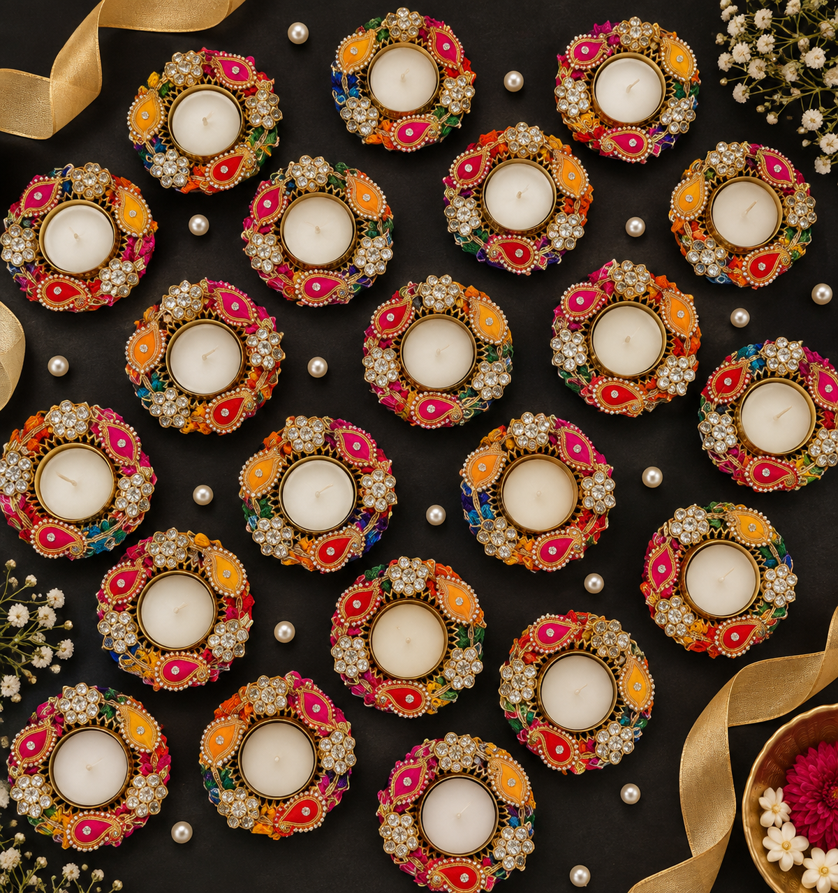 Rangoli T-light Holders (Magenta)