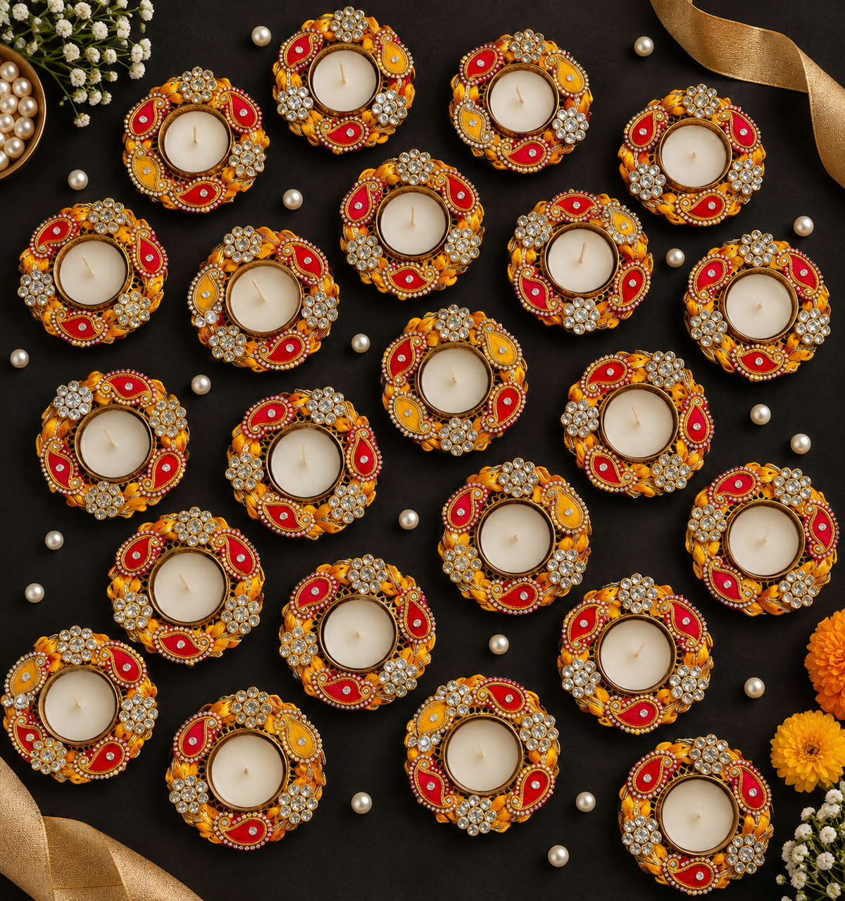 Rangoli T-light Holders (Yellow)