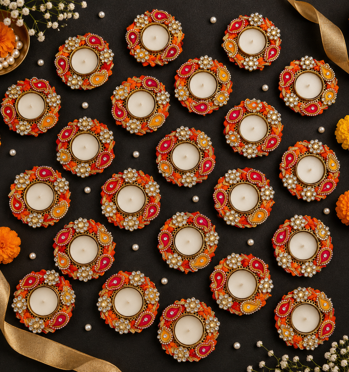 Rangoli T-light Holders (Orange)
