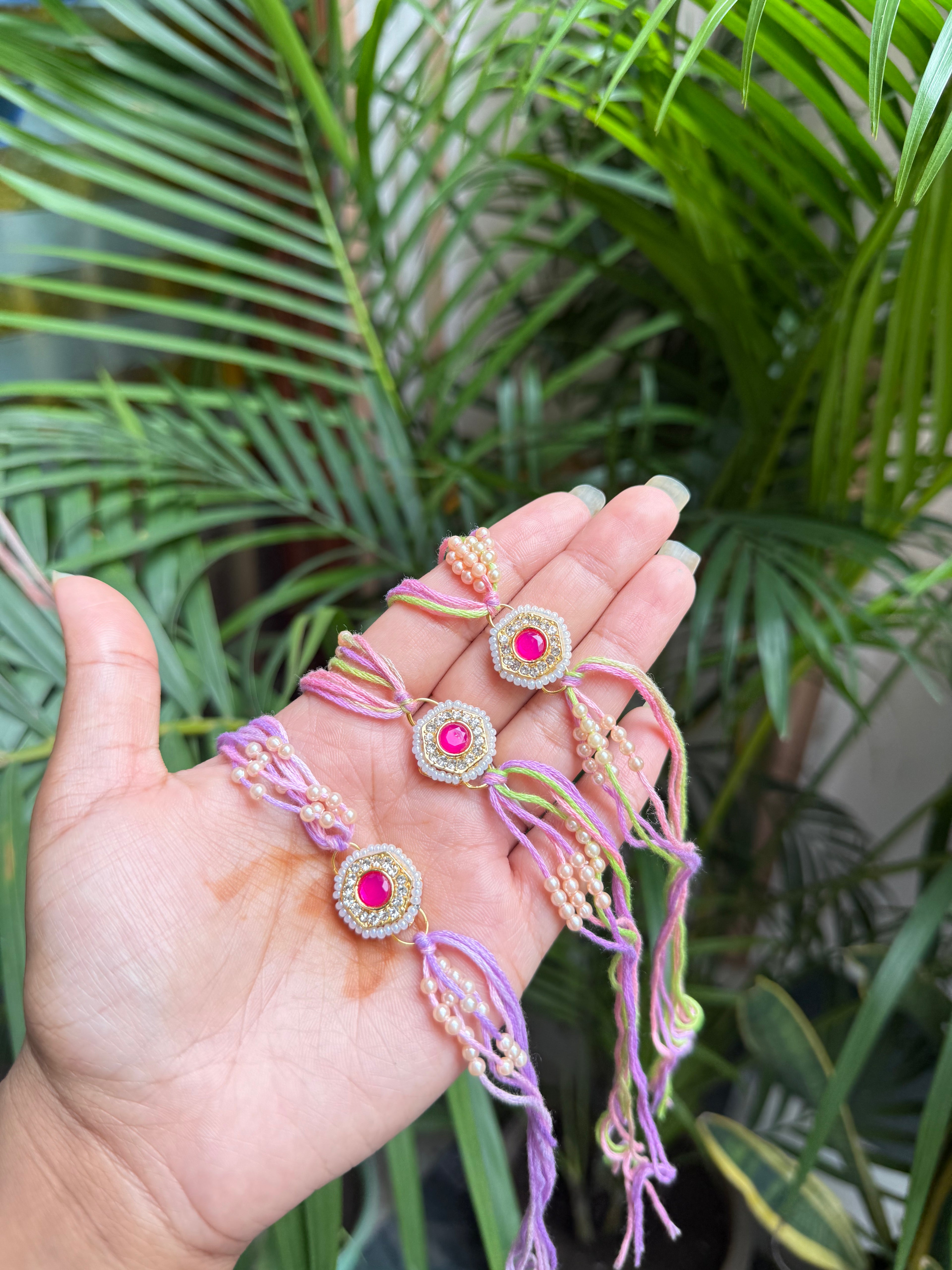 Pink Kundan Moti Rakhi